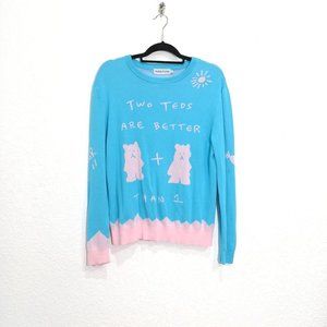 Teddy Fresh Two Teds Crew Neck Sweater in a blue colorway with pink writing